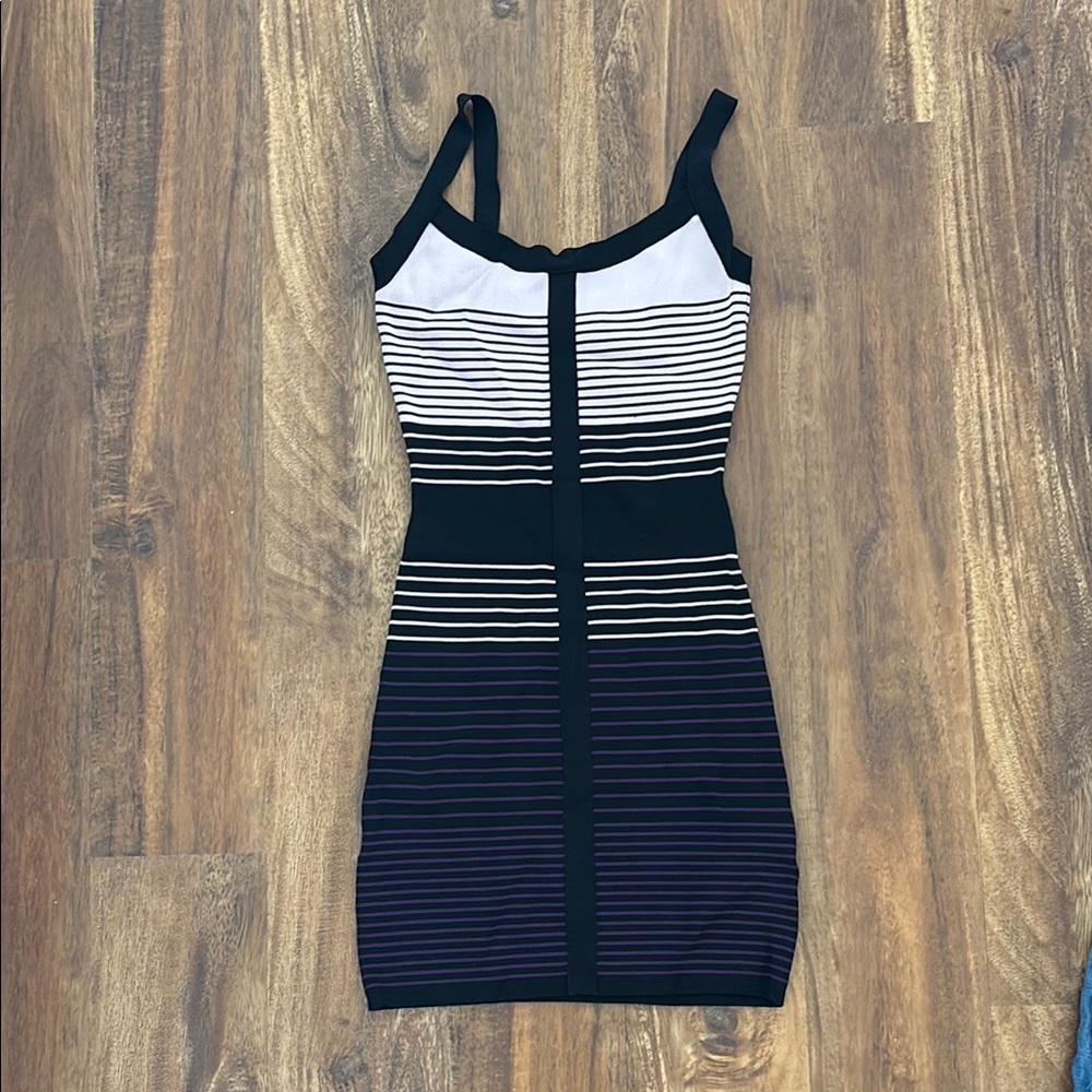 BCBGMaxazria Striped Black and Purple Bodycon Dress